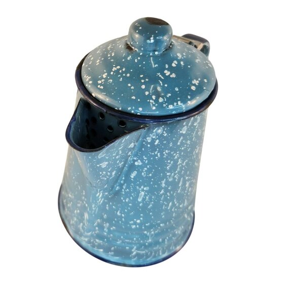Enamelware Blue Speckled Coffee Pot Vintage Rustic Display Kitchen Decor - Picture 16 of 16